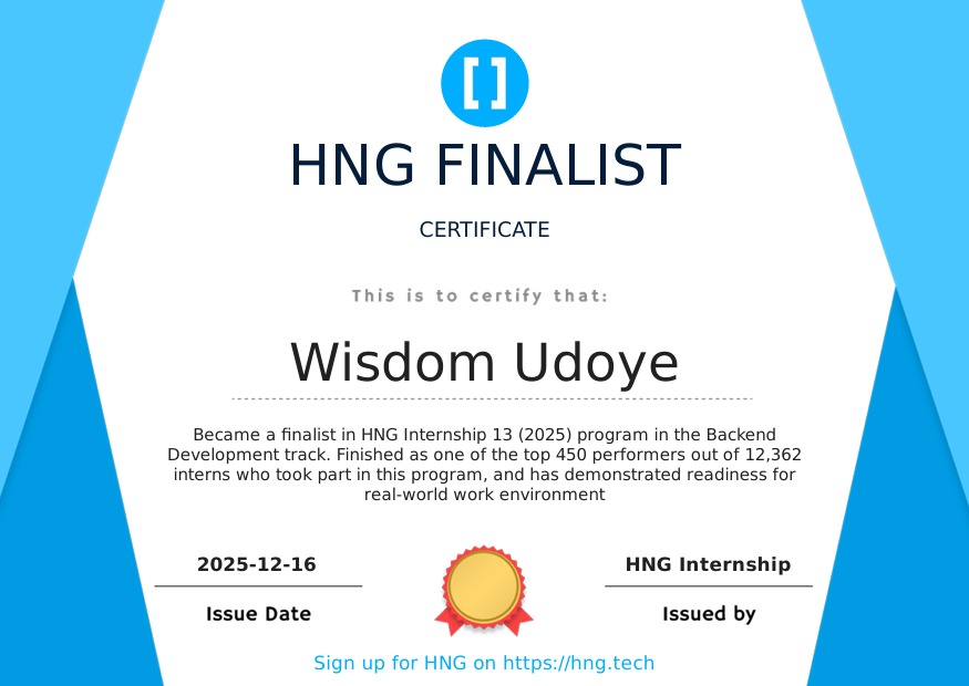 HNG Finalist Certificate